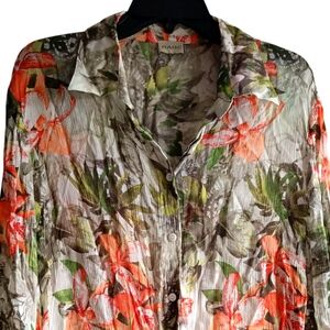 US16🌺Tropical Vintage Orange&White 3/4 Sleeve Blouse Top